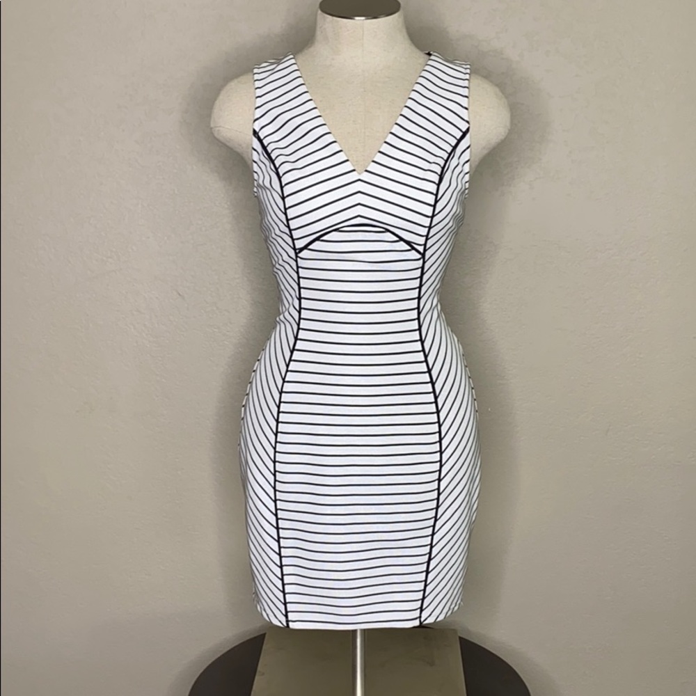 White and black striped dress